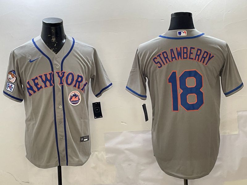 Men New York Mets 18 Strawberry Grey Game 2025 Nike MLB Jersey style 5